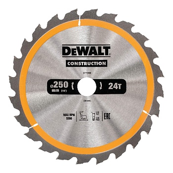 Диск пильный DeWalt Construction по дереву с гвоздями 250x30 24T