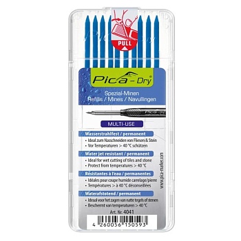 Грифели для карандаша Pica-Dry 4041 синие (10шт) водостойкие
