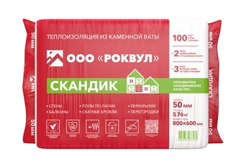 Утеплитель RockWool Лайт Баттс Скандик 800х600х50 (12шт/пач. 5,76м2, 0,288м3, 24пач/пал)